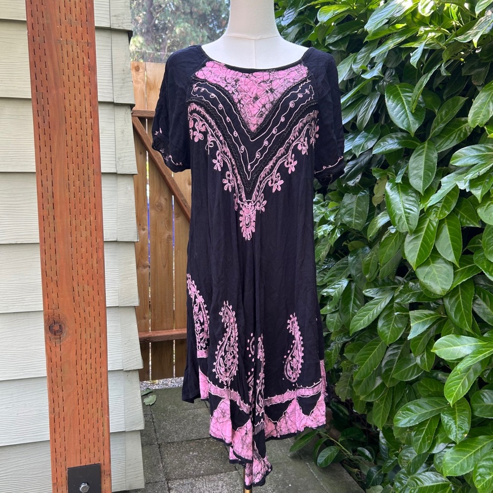 y2k black pink‎ boho grunge paisley fairy top shirt dress plus size
